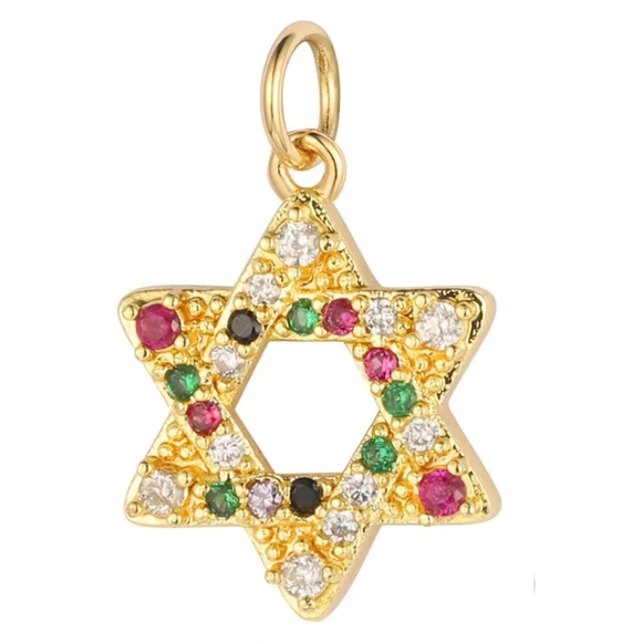 Star of David Charm with Cubic Zirconia Gold Tone Copper - Picture 1 of 8